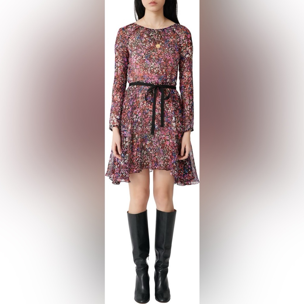MAJE  $445 Long Sleeve Floral 100% Silk Dress. (Read description)